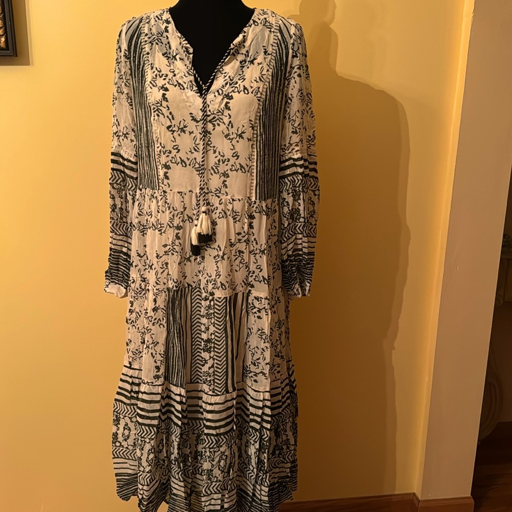 Anthropologie Cream & Black Talulah Tiered Dress
 Size Medium